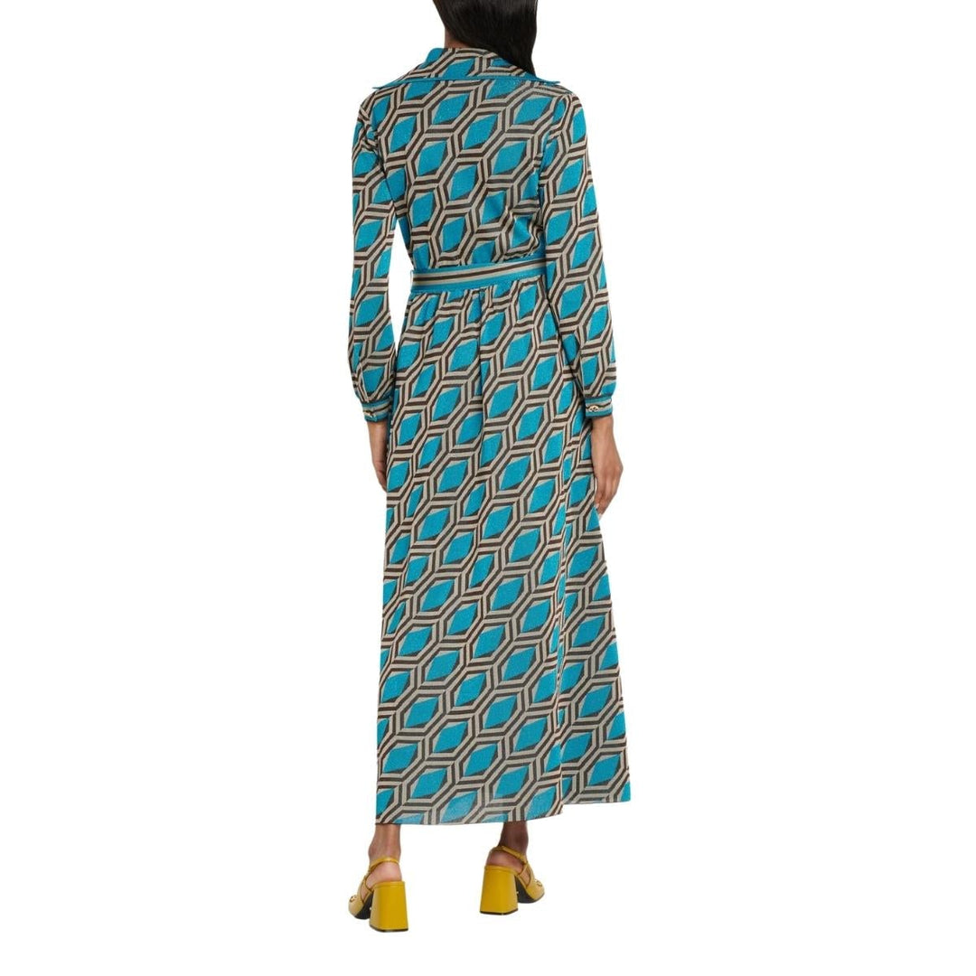 Blue Geometric-pattern Jacquard Shirt Dress