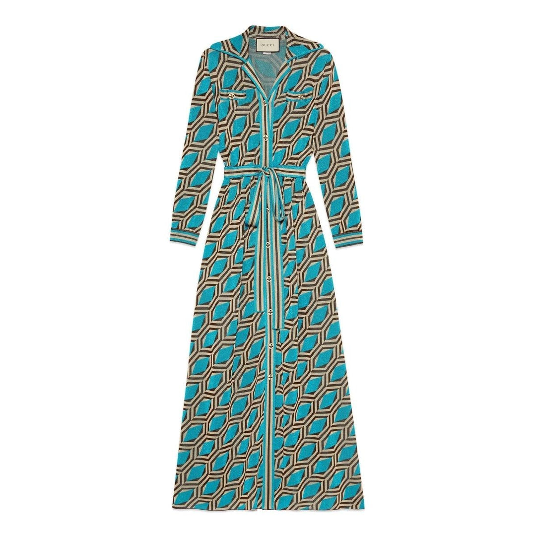 Gucci-Blue Geometric-pattern Jacquard Shirt Dress - Runway Catalog