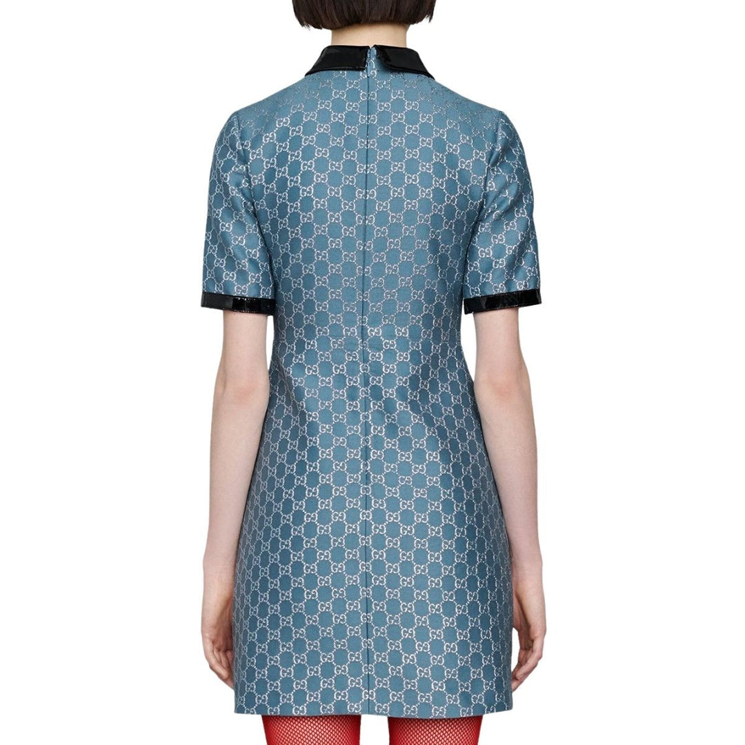 Blue GG Lamé Dress With Detachable Collar