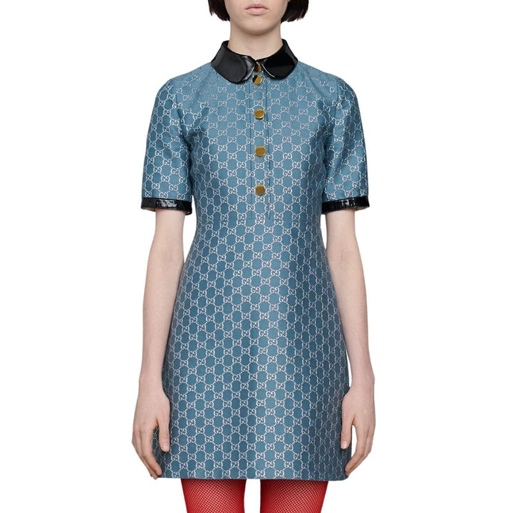 Blue GG Lamé Dress With Detachable Collar
