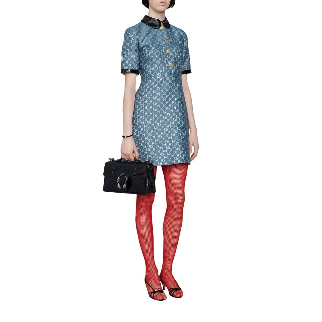 Blue GG Lamé Dress With Detachable Collar