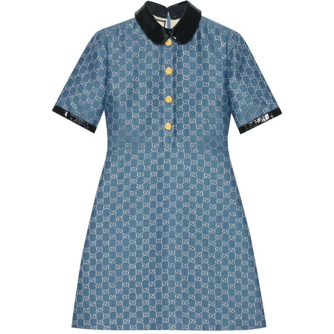 Gucci-Blue GG Lamé Dress With Detachable Collar - Runway Catalog