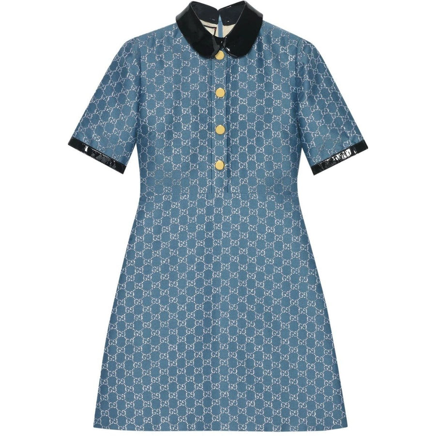 Gucci-Blue GG Lamé Dress With Detachable Collar - Runway Catalog