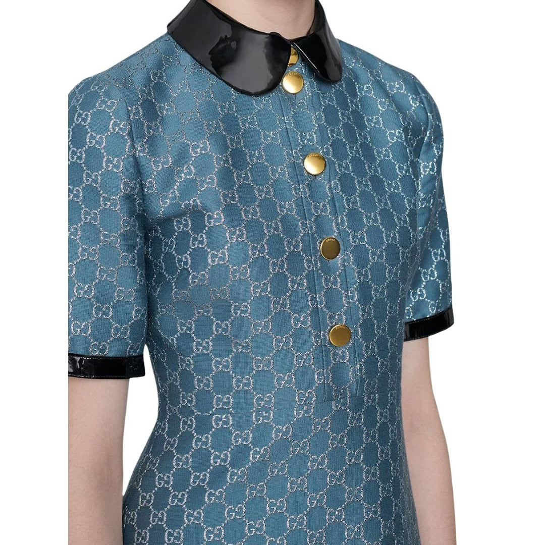 Blue GG Lamé Dress With Detachable Collar