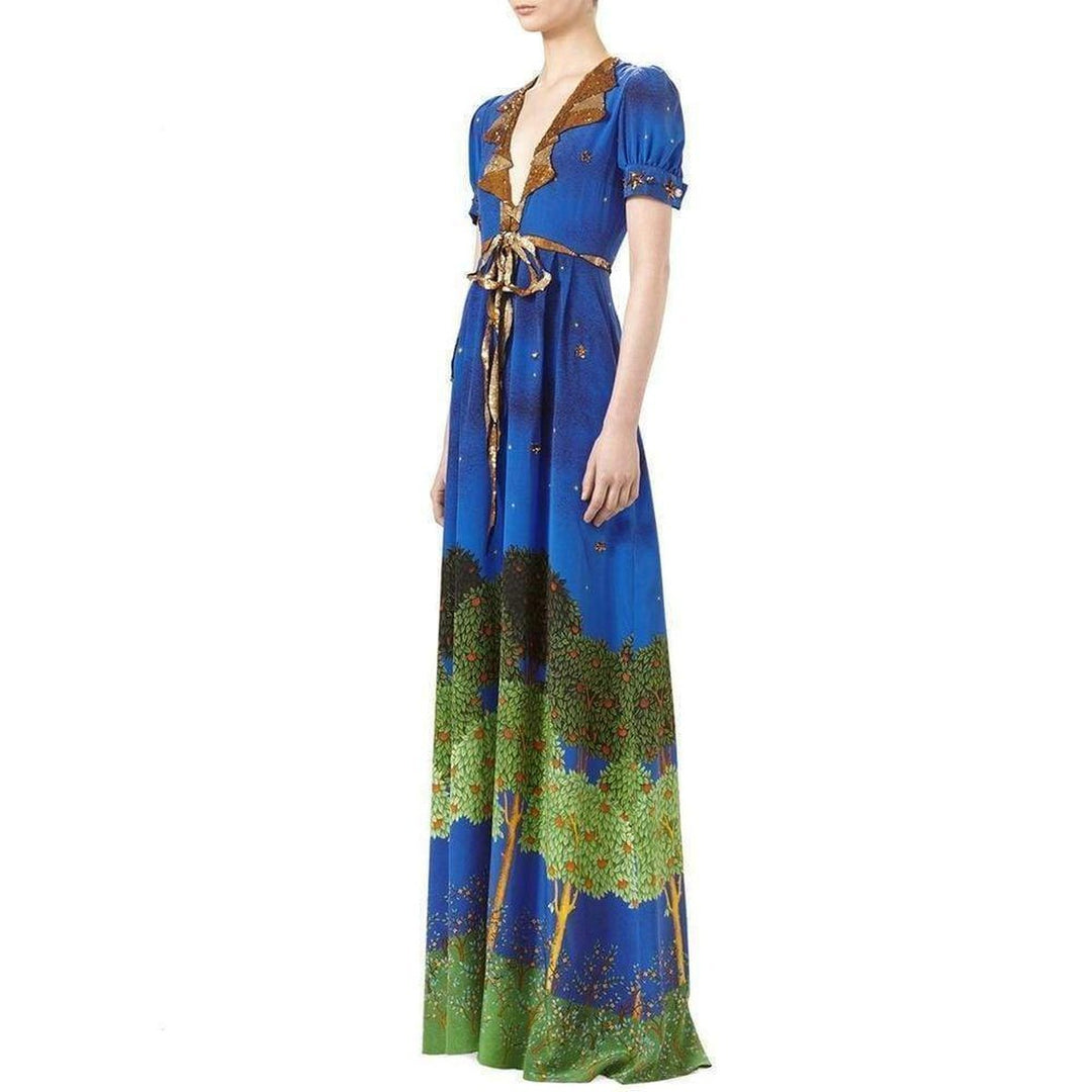 Blue Night Garden Silk Gown