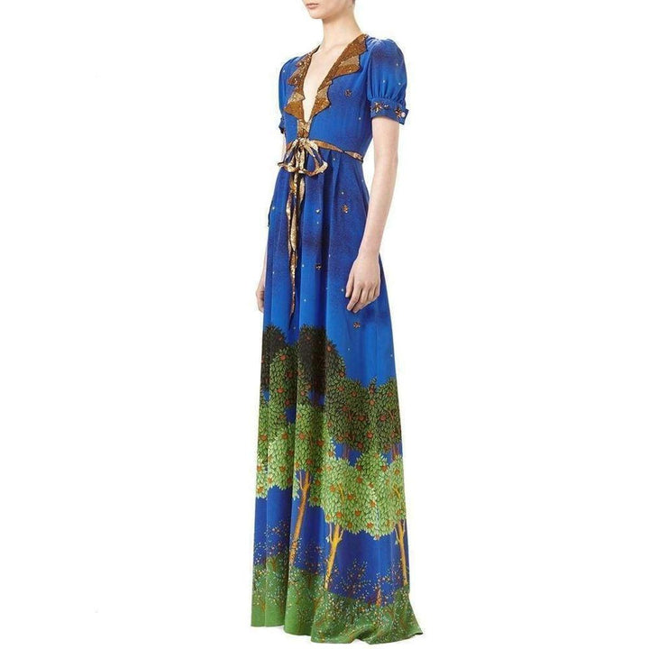 Blue Night Garden Silk Gown
