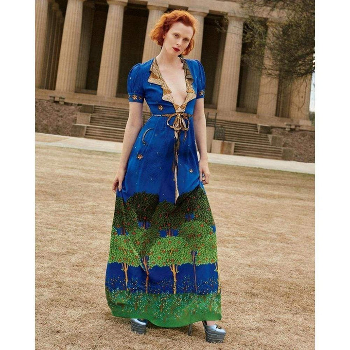 Blue Night Garden Silk Gown