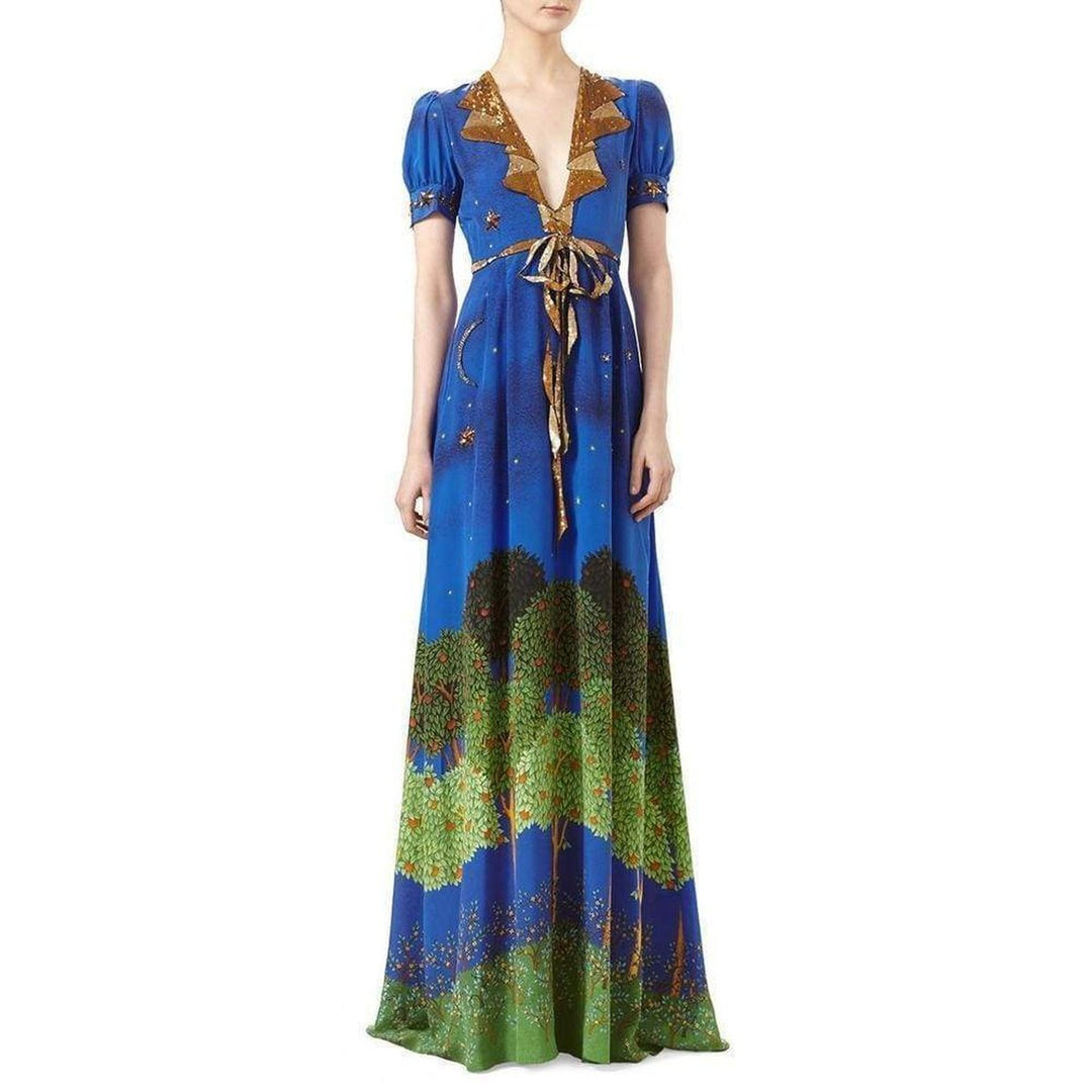 Blue Night Garden Silk Gown