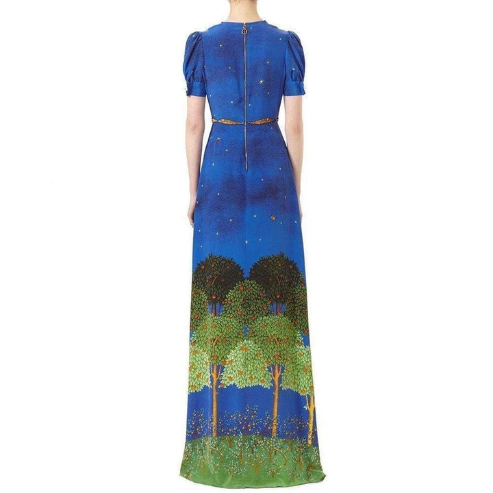 Blue Night Garden Silk Gown