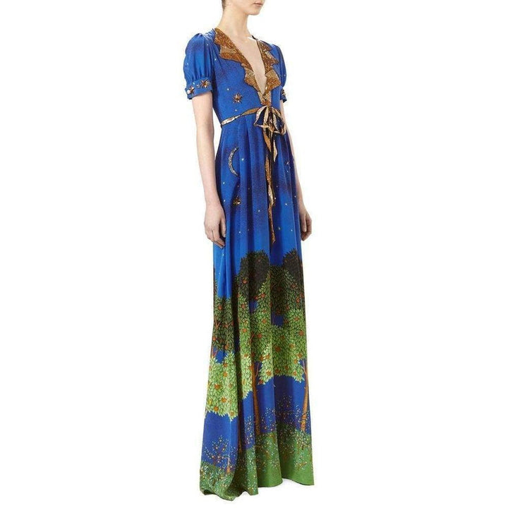 Blue Night Garden Silk Gown