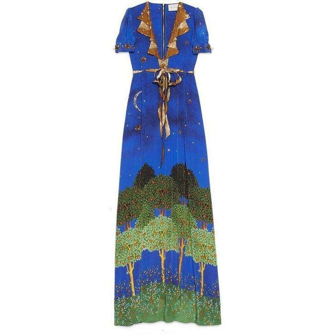 Gucci-Blue Night Garden Silk Gown - Runway Catalog