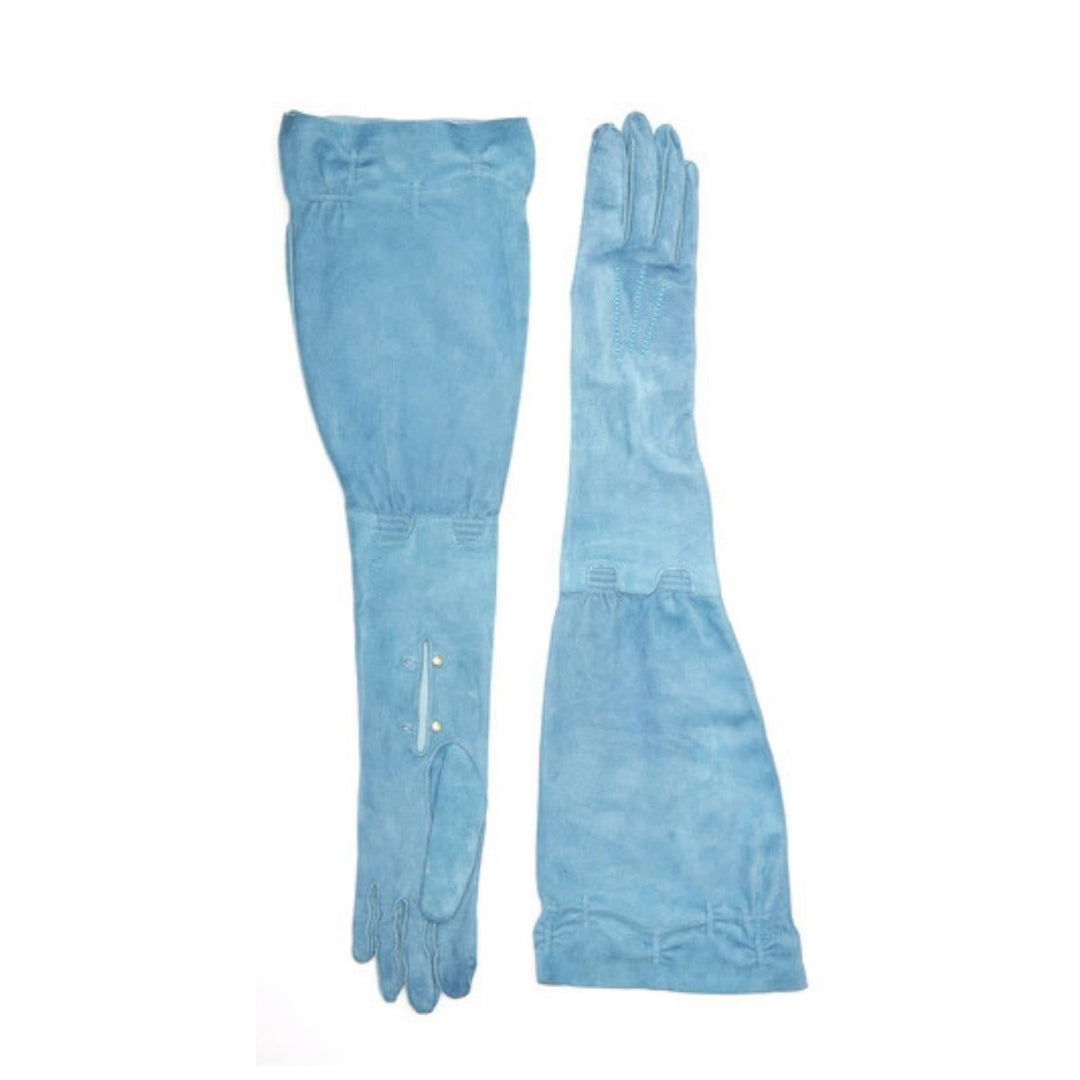 Gucci-Blue Suede Gloves with Giglio - Runway Catalog