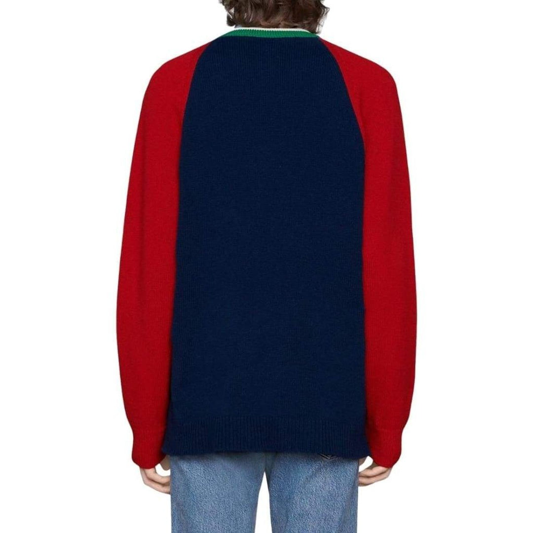 Blue V-neck Wool Sweater With Lyre