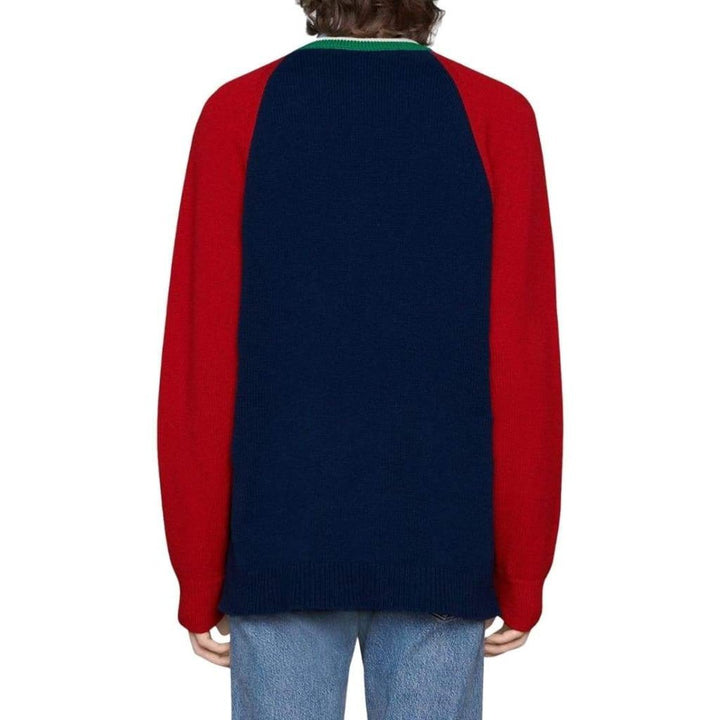 Blue V-neck Wool Sweater With Lyre