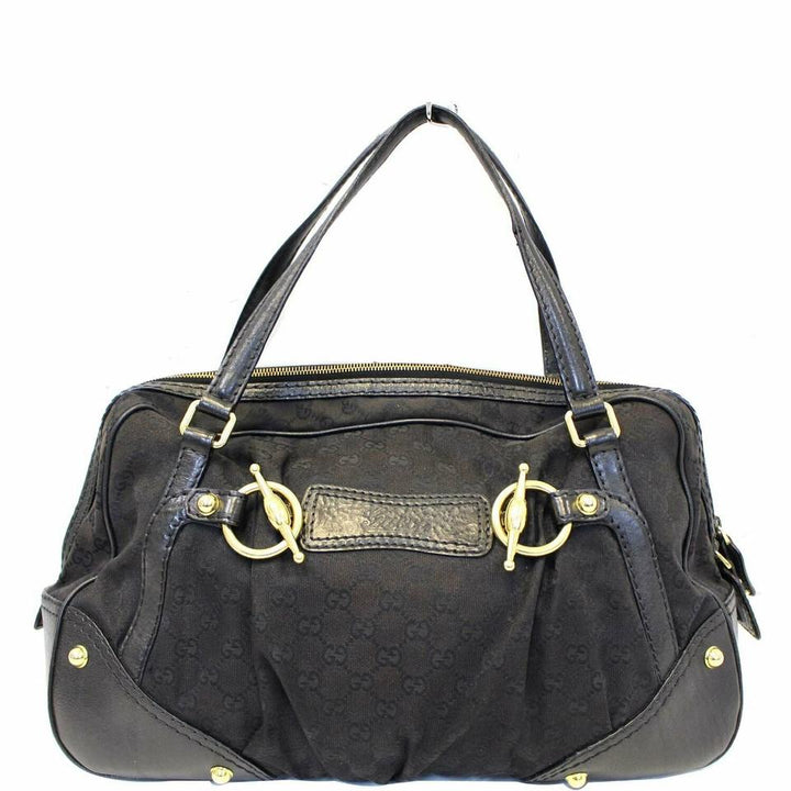 G*G Boston Bag Jockey Black Gg Monogram Canvas Tote