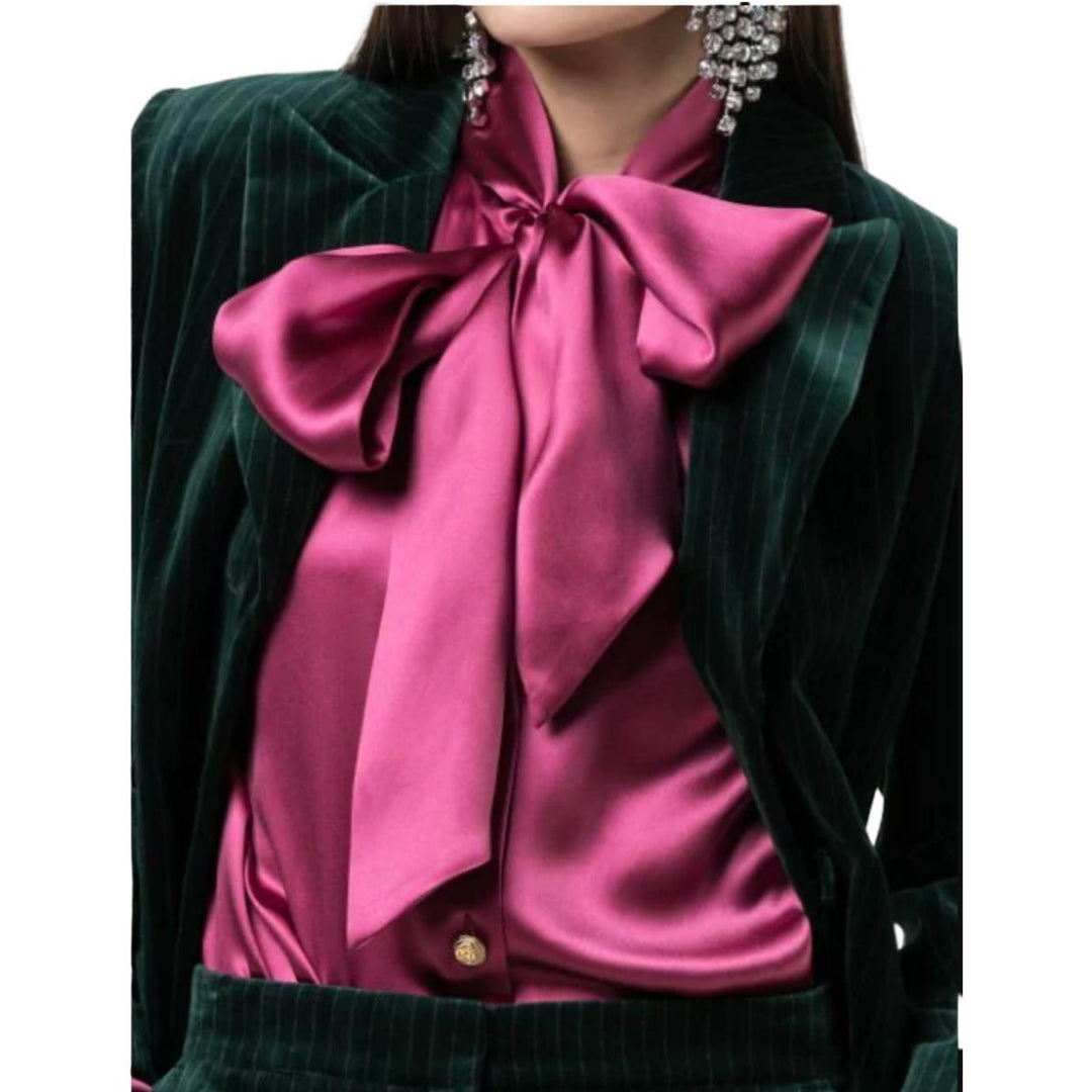 Bow Neck Silk Blend Satin Blouse