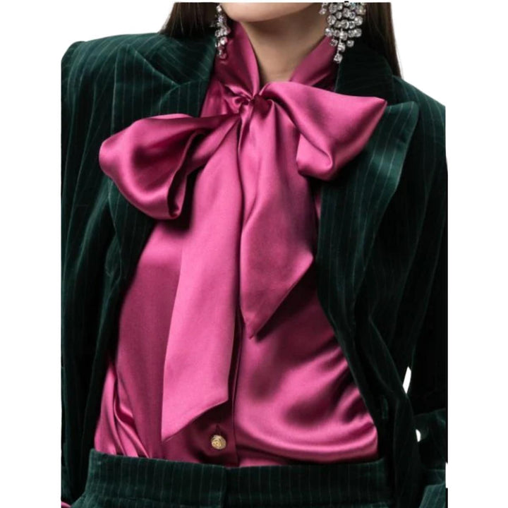 Bow Neck Silk Blend Satin Blouse