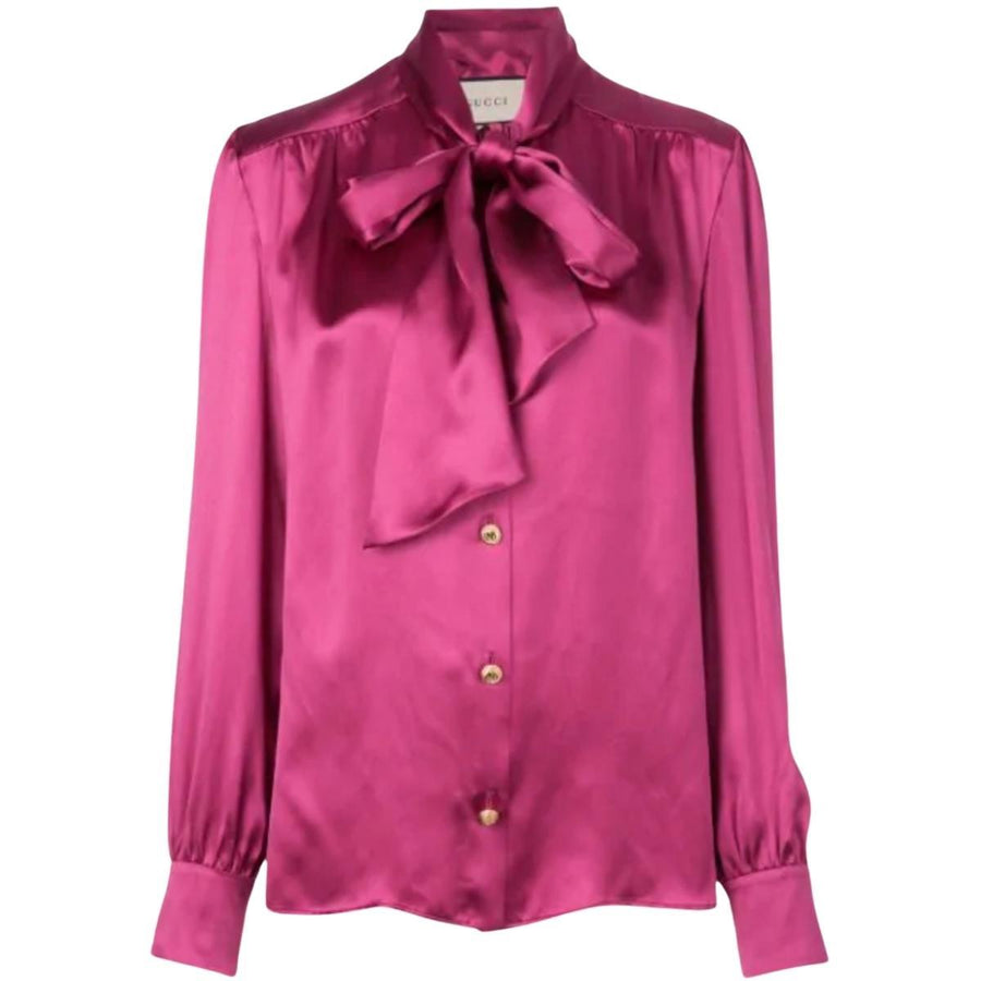 Gucci-Bow Neck Silk Blend Satin Blouse - Runway Catalog