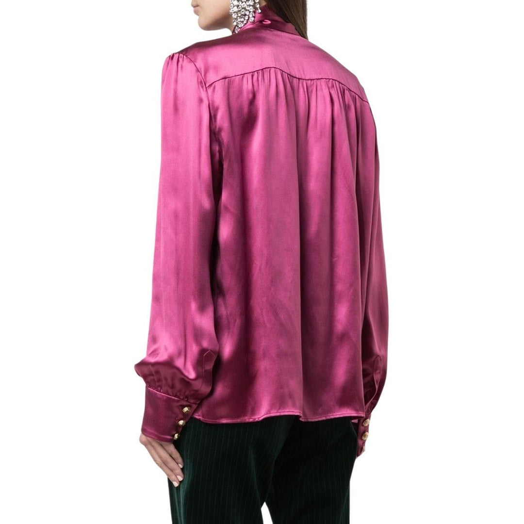 Bow Neck Silk Blend Satin Blouse