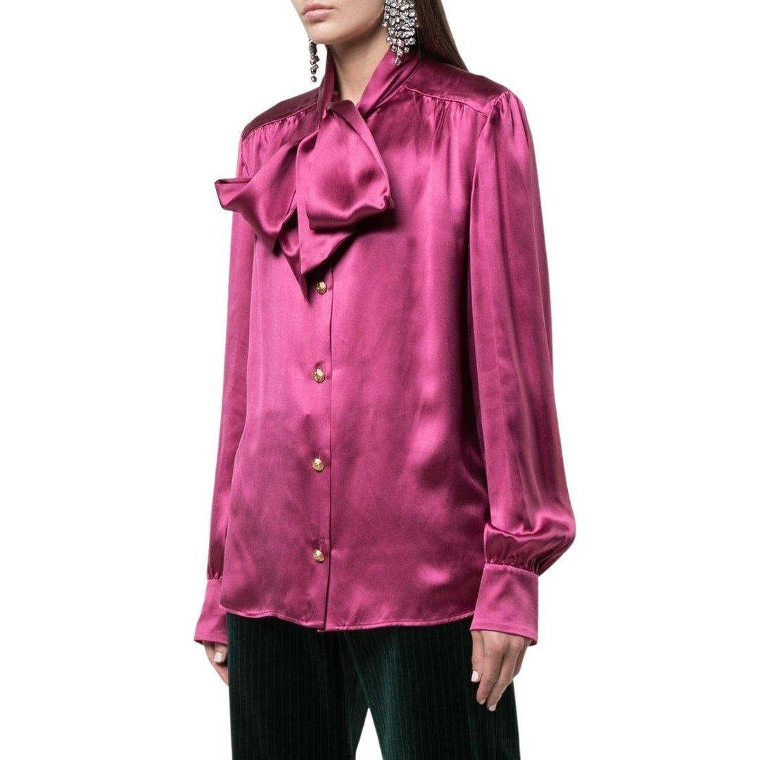 Bow Neck Silk Blend Satin Blouse