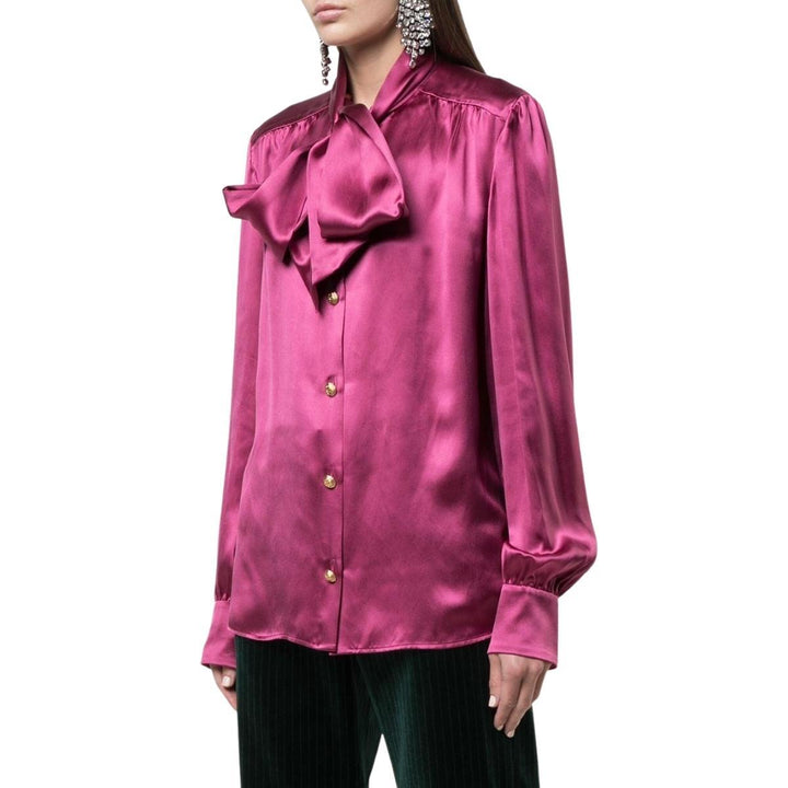 Bow Neck Silk Blend Satin Blouse