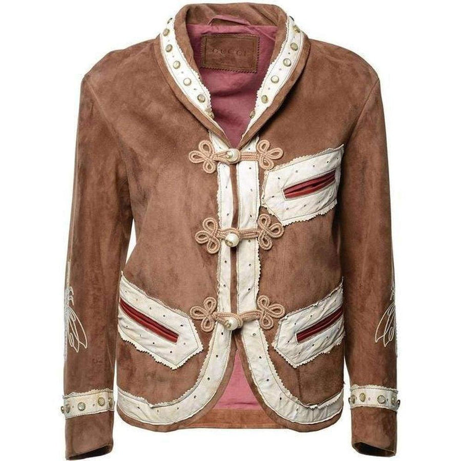 Gucci-Brown Suede Embroidered Jacket - Runway Catalog