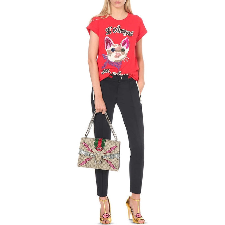 Cat Embroidered Cotton-Jersey T-shirt
