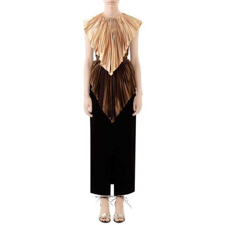 Colorblock Plisse Cape Dress