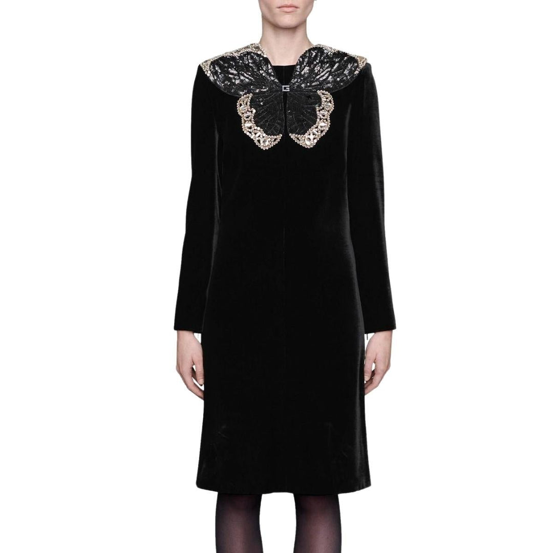 Crystal And Sequinned Butterfly Velvet Dress