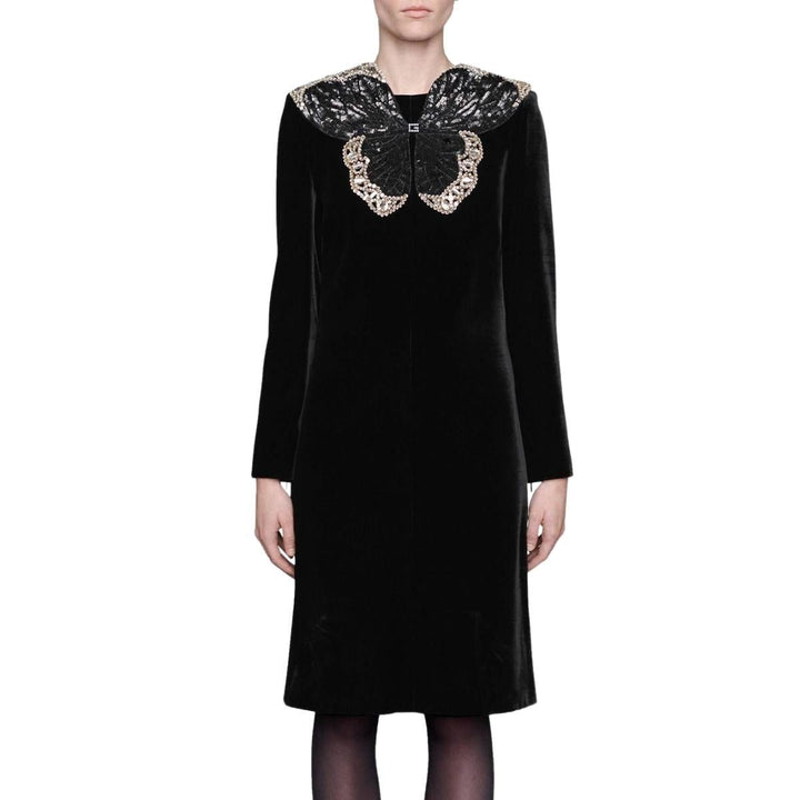 Crystal And Sequinned Butterfly Velvet Dress