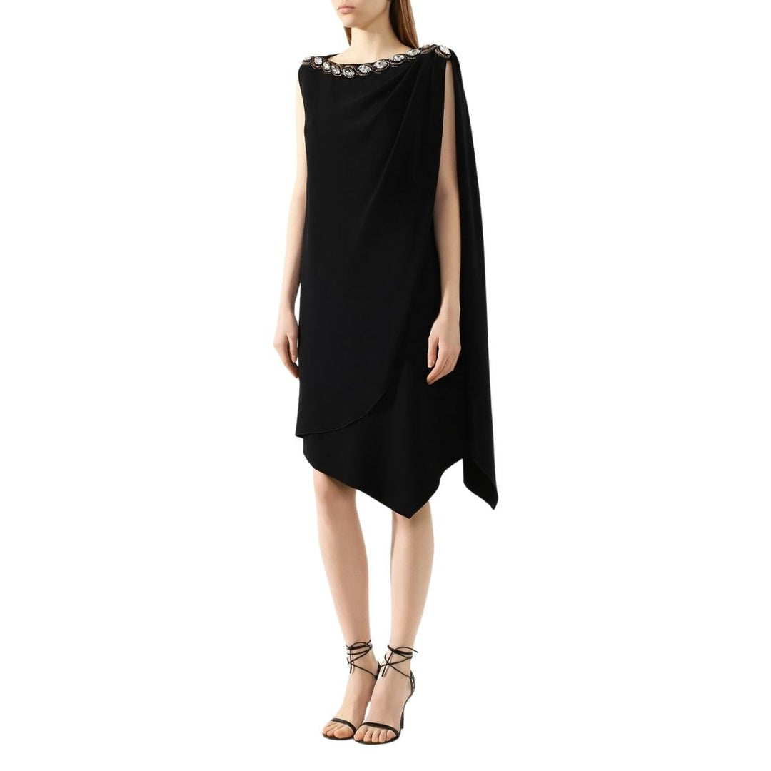 Crystal Embellished Draped Jersey Shift Dress