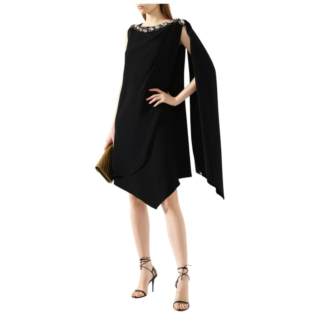 Crystal Embellished Draped Jersey Shift Dress