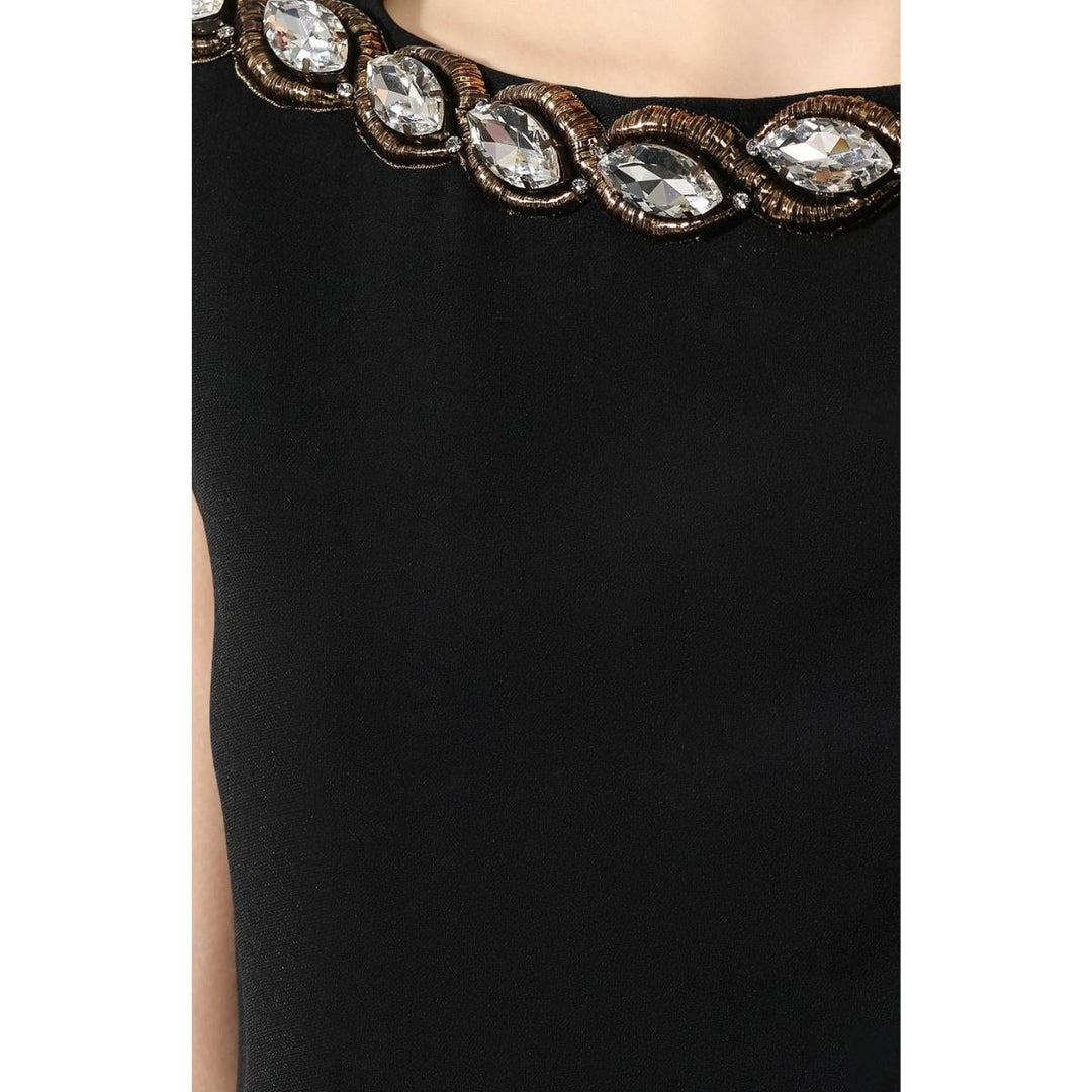 Crystal Embellished Draped Jersey Shift Dress