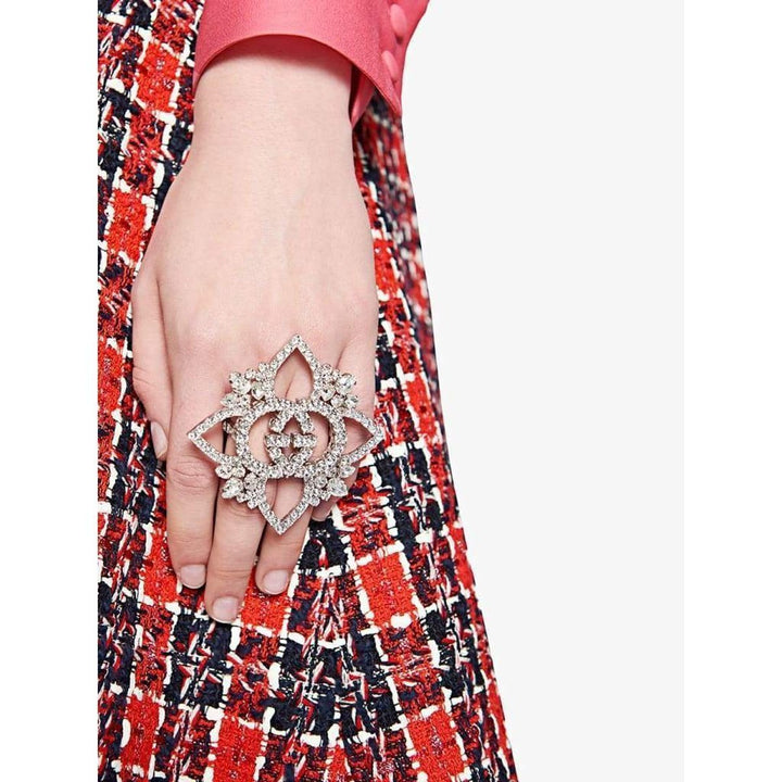 Crystal Interlocking GG Flower Multi-finger Ring