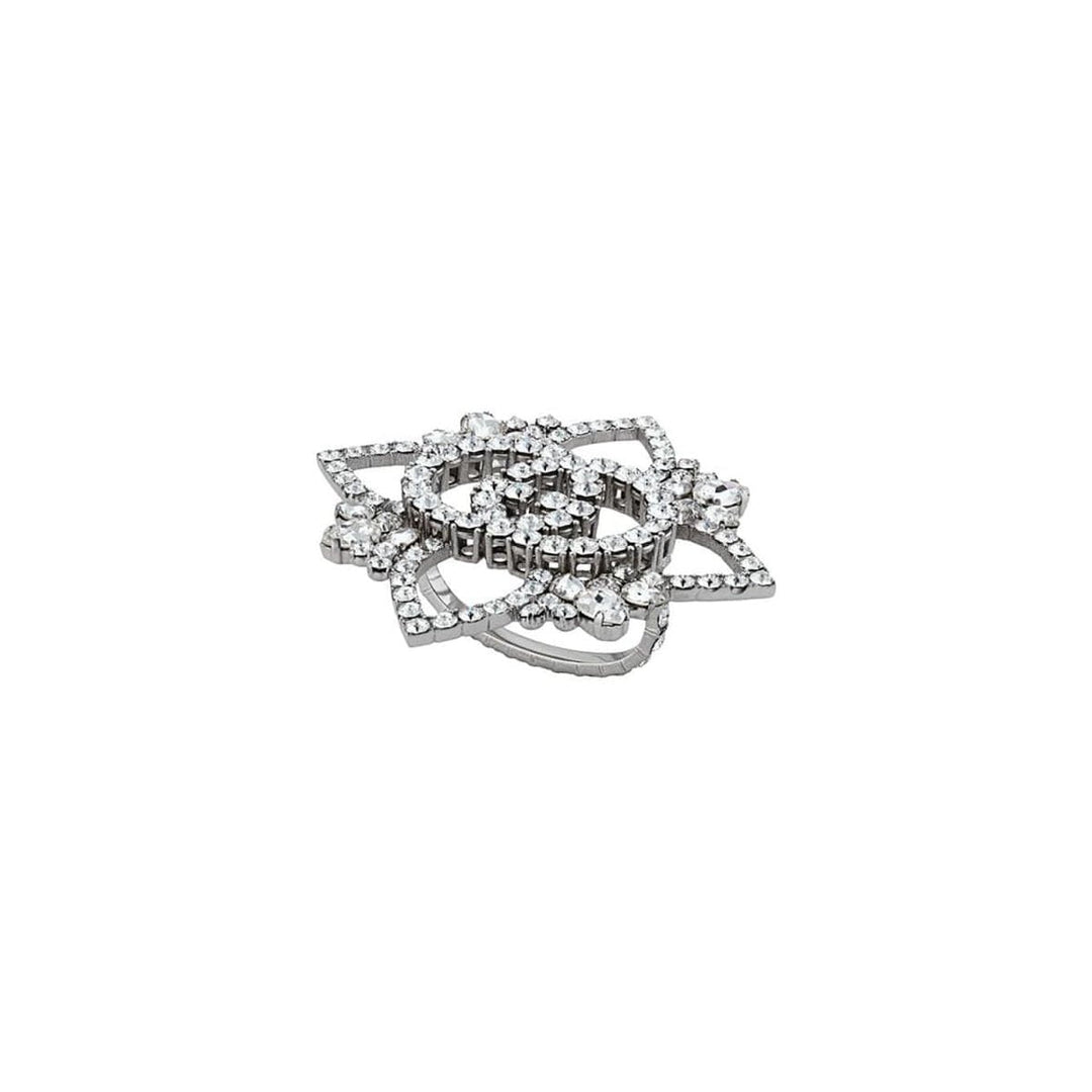 Crystal Interlocking GG Flower Multi-finger Ring
