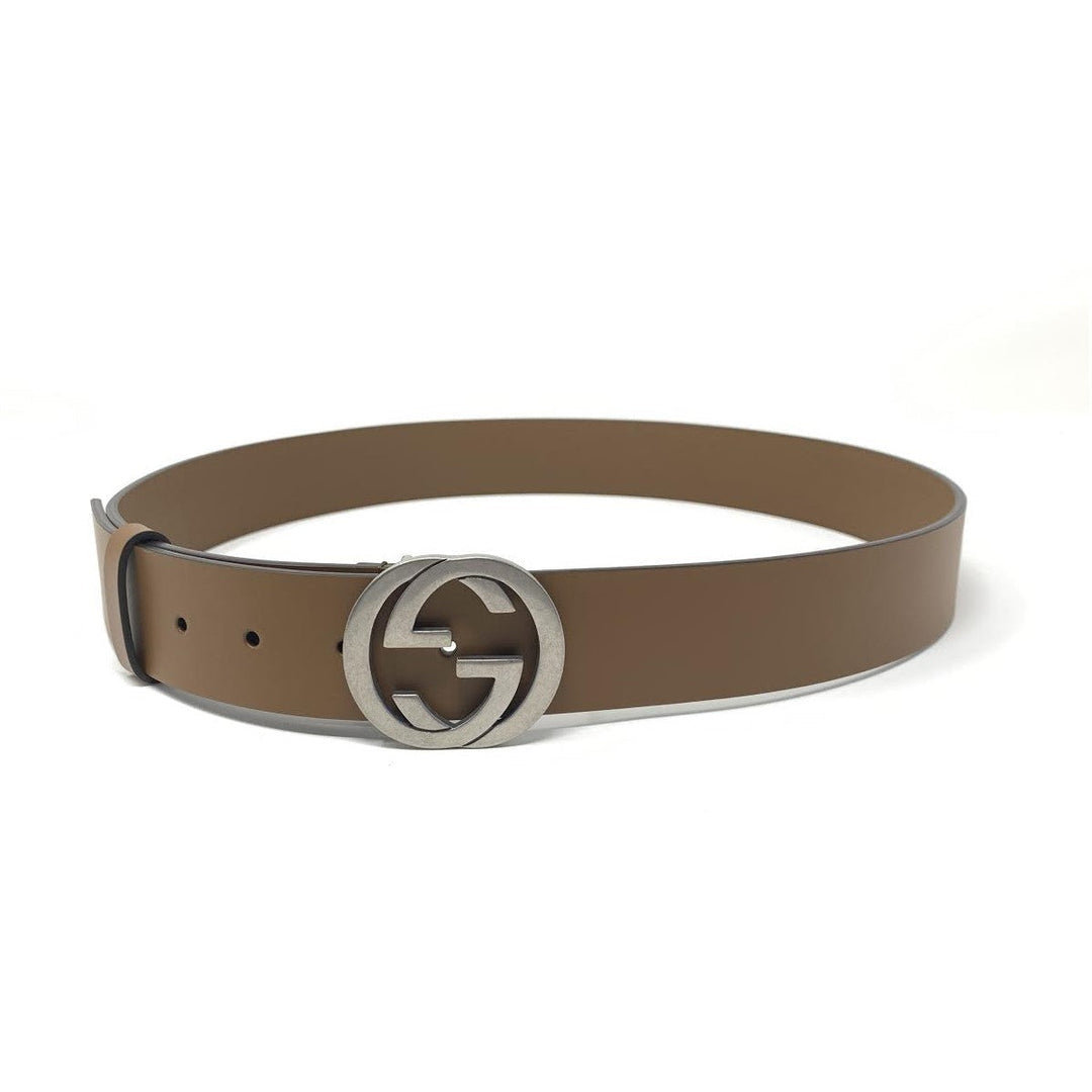 Gucci Cuir Brown Leather Interlocking GG Buckle 85/34 Belt 546386