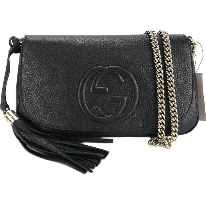 Gucci Soho Disco GG Black Tassel Chain Crossbody Bag 536224