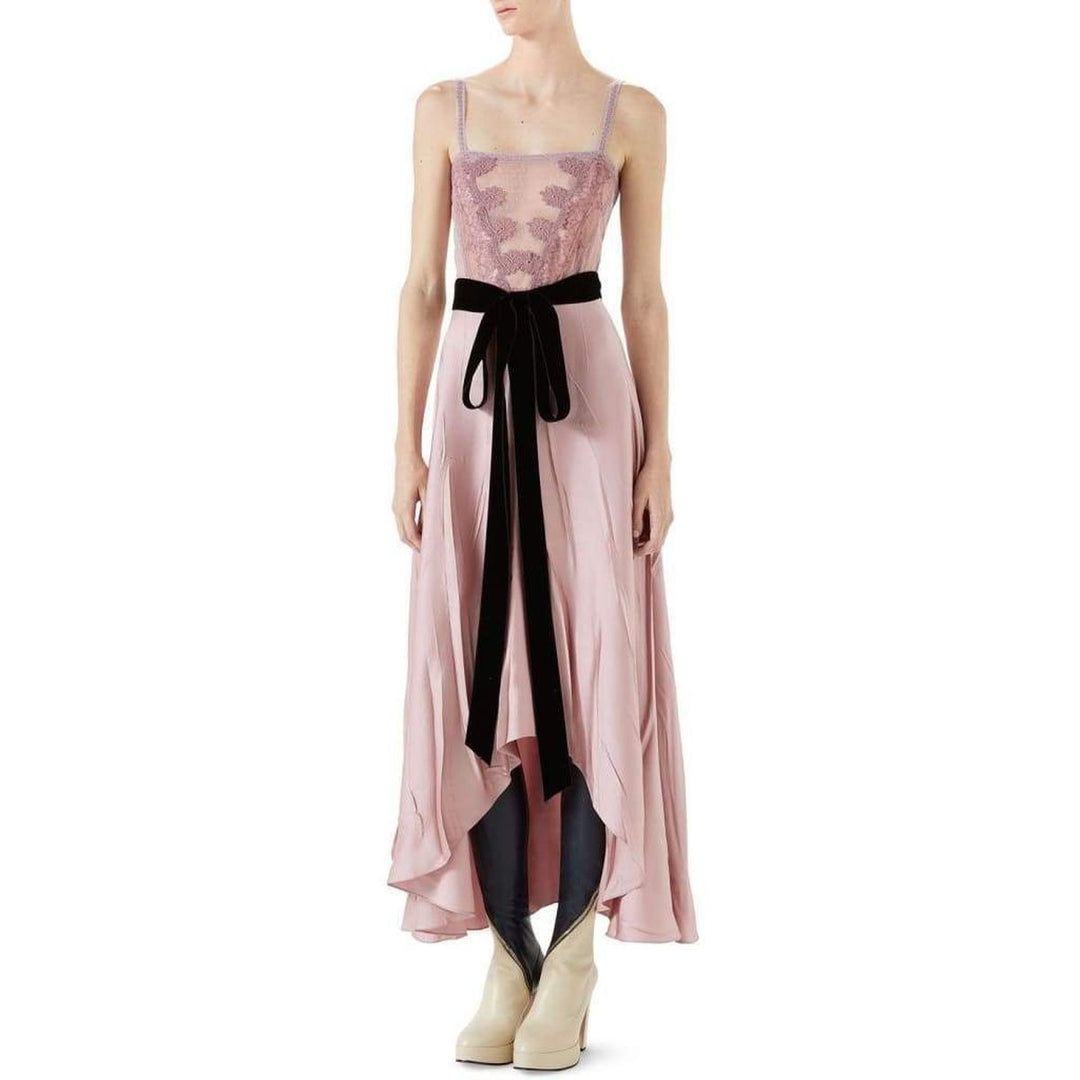 Gucci-Double Satin Dress Lace Insert and Tie Waist - Runway Catalog