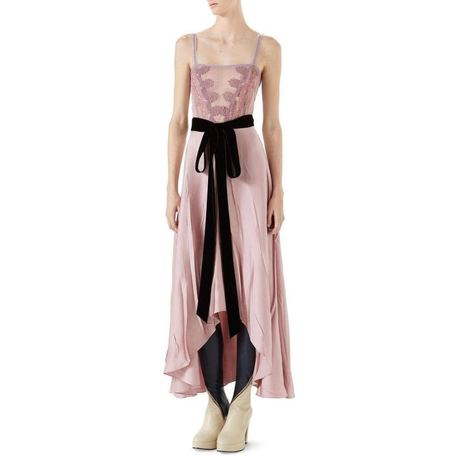 Gucci-Double Satin Dress Lace Insert and Tie Waist - Runway Catalog