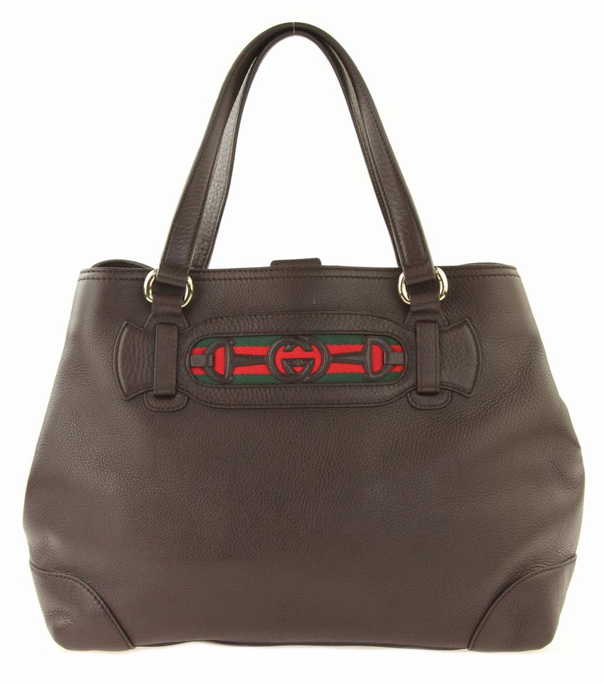 G*G East-west Coffee Brown Leather Tote