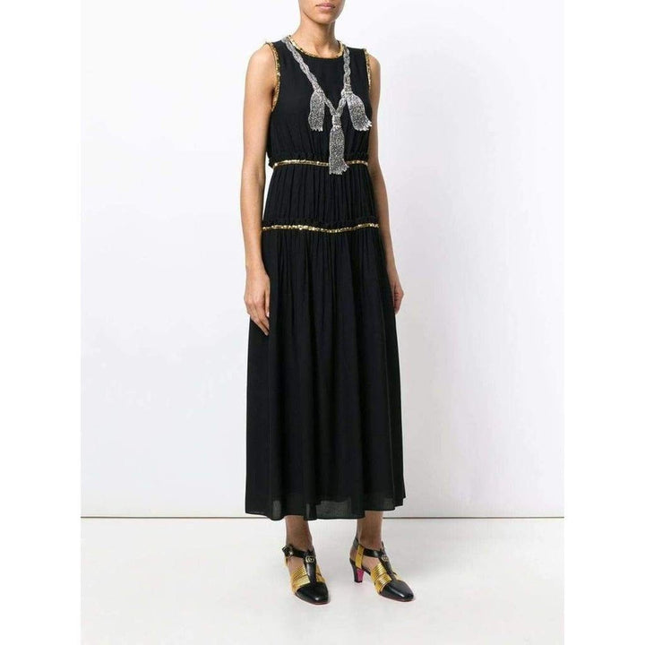 Embellished Pleated Maxi Dress