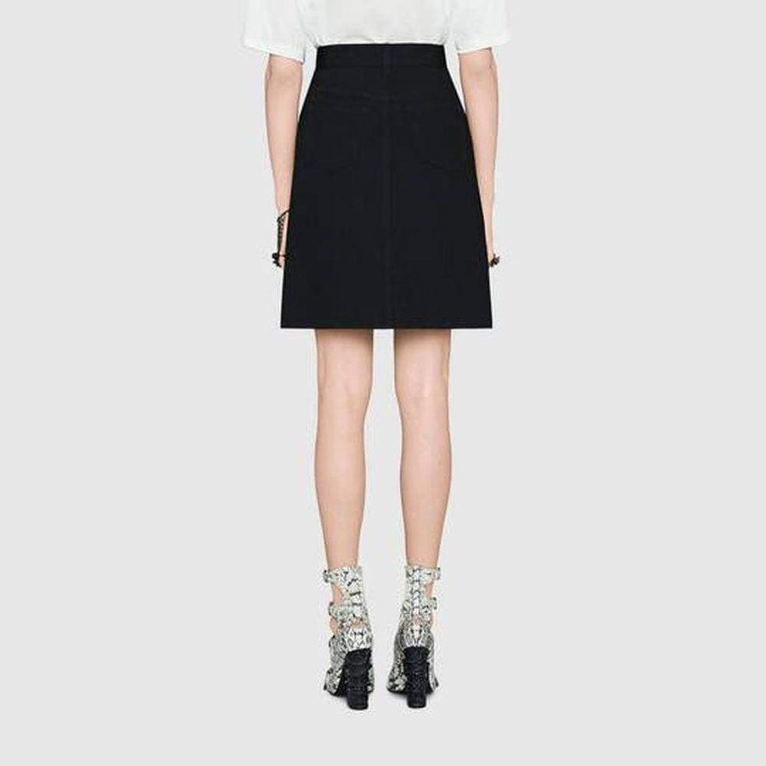Embroidered Black Denim Mini Skirt