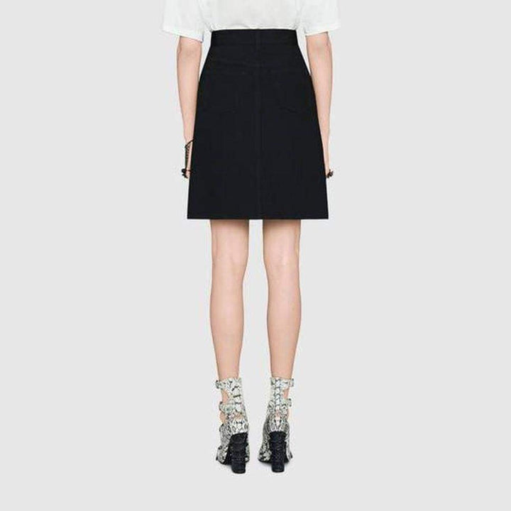 Embroidered Black Denim Mini Skirt