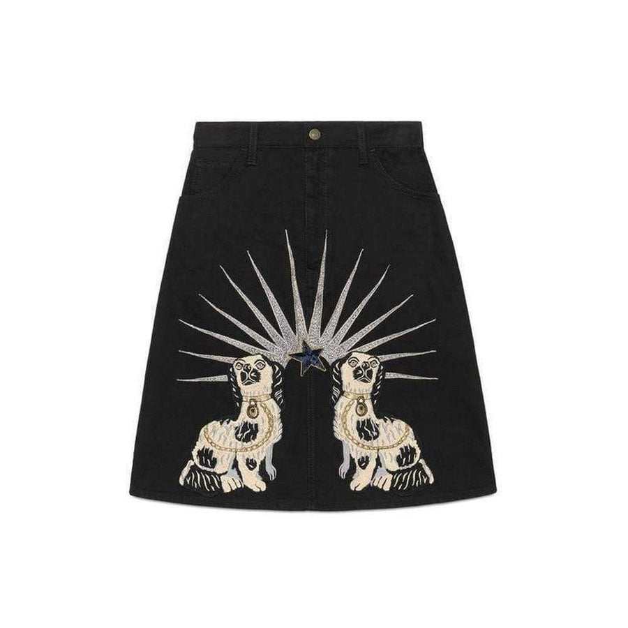 Gucci-Embroidered Black Denim Mini Skirt - Runway Catalog
