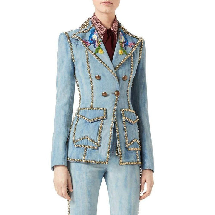 Embroidered Denim Jacket with Studs