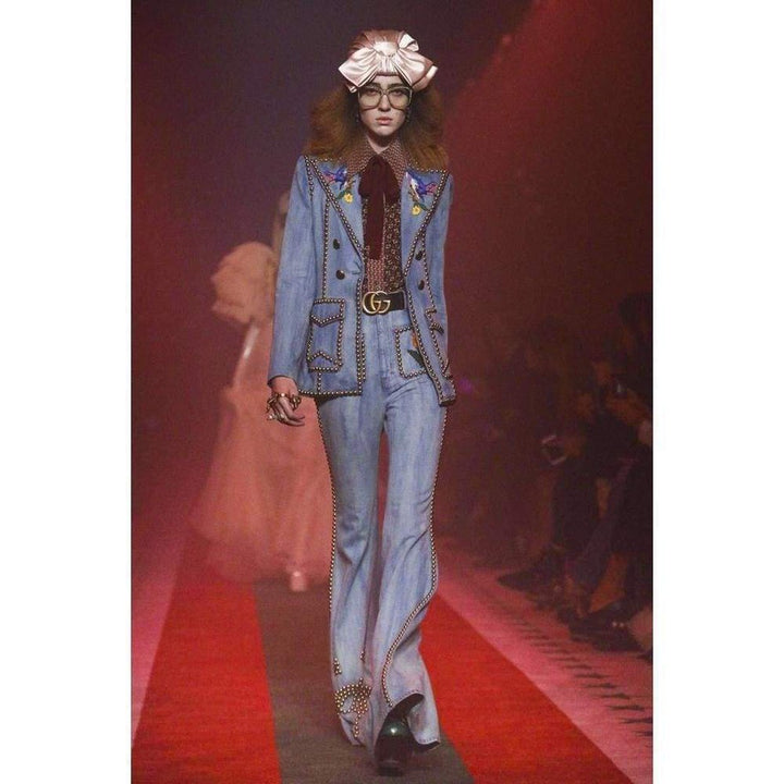 Embroidered Denim Jacket with Studs
