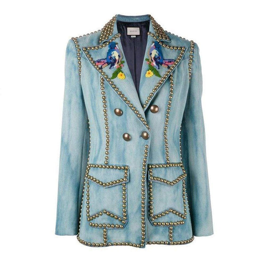 Gucci-Embroidered Denim Jacket with Studs - Runway Catalog