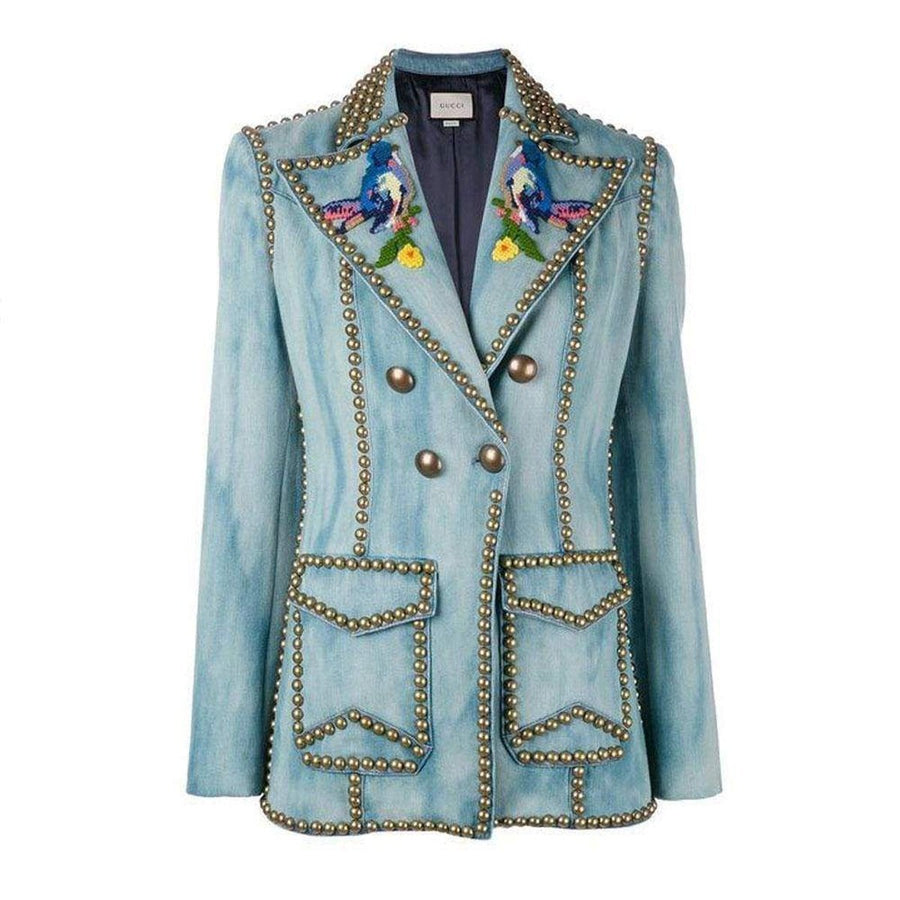 Gucci-Embroidered Denim Jacket with Studs - Runway Catalog