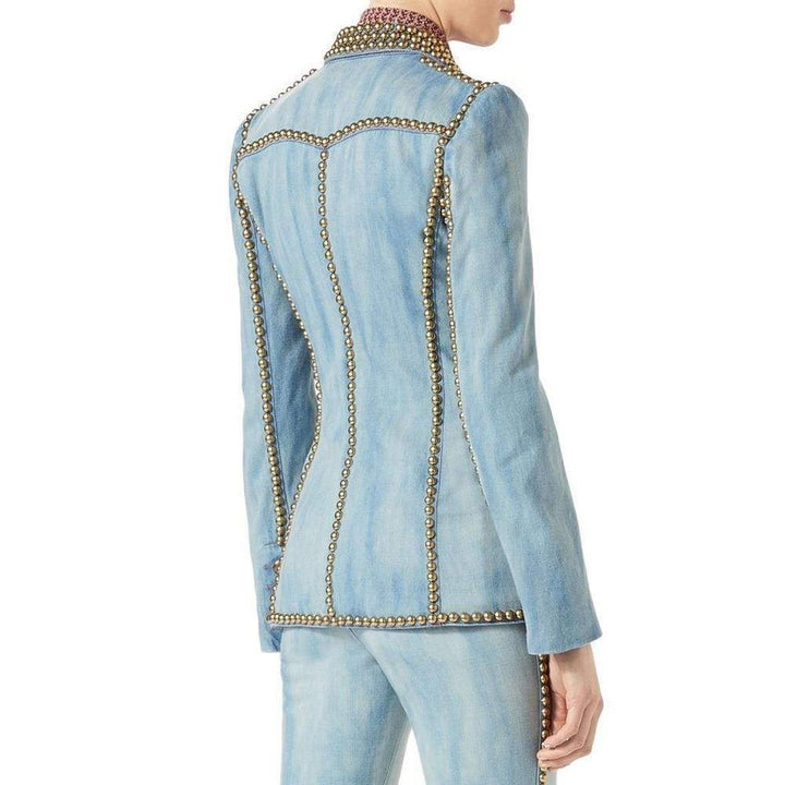 Embroidered Denim Jacket with Studs