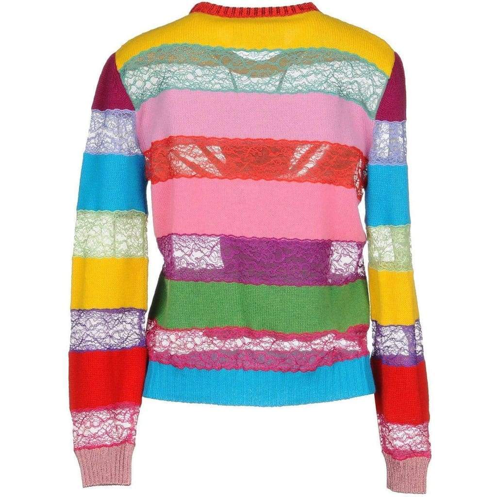 Embroidered Merino and Lace Knit Top